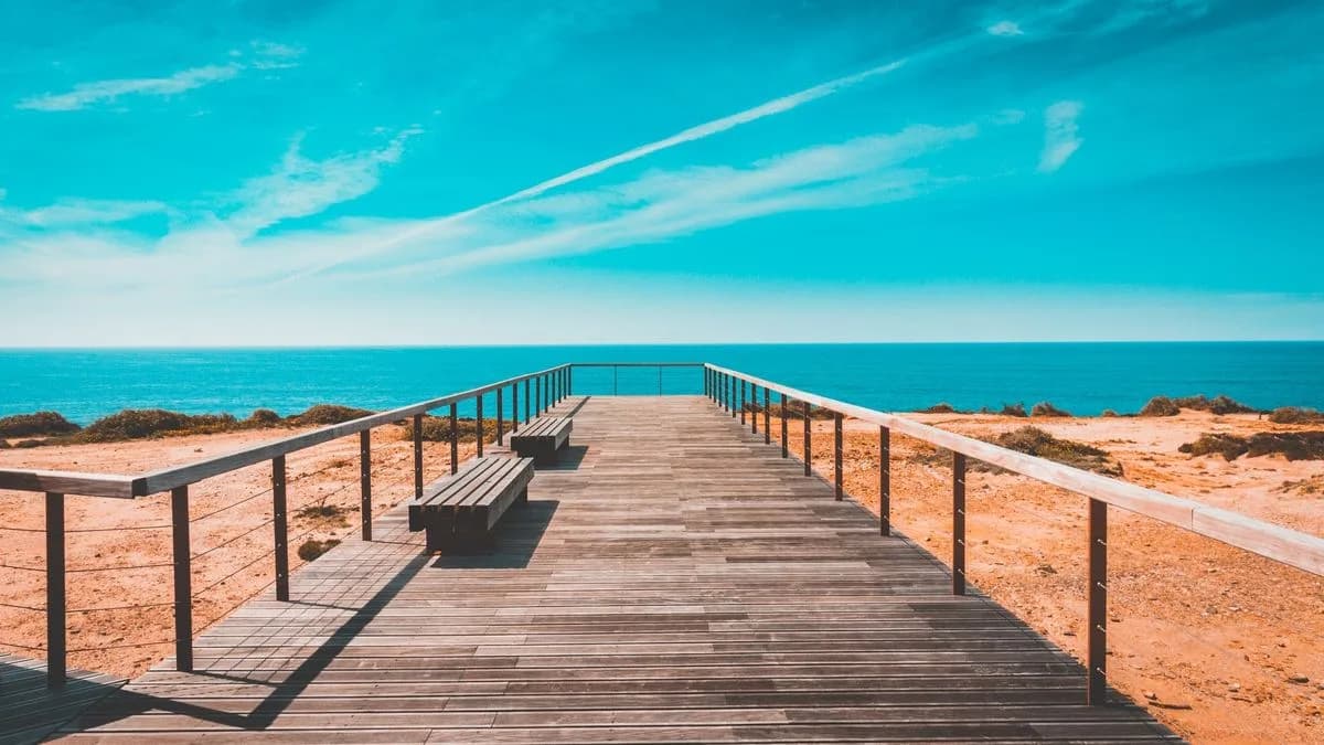 Wooden boardwalk leading out toward the ocean on the Washington coast